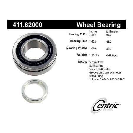 Centric C-Tek Standard Axle Shaft Bearing Assembly Single Row, C-Tek 411.62000E